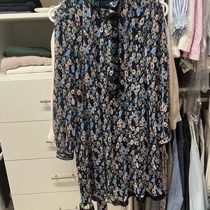 Tory Burch Mid Length Black Floral Dress with Belt